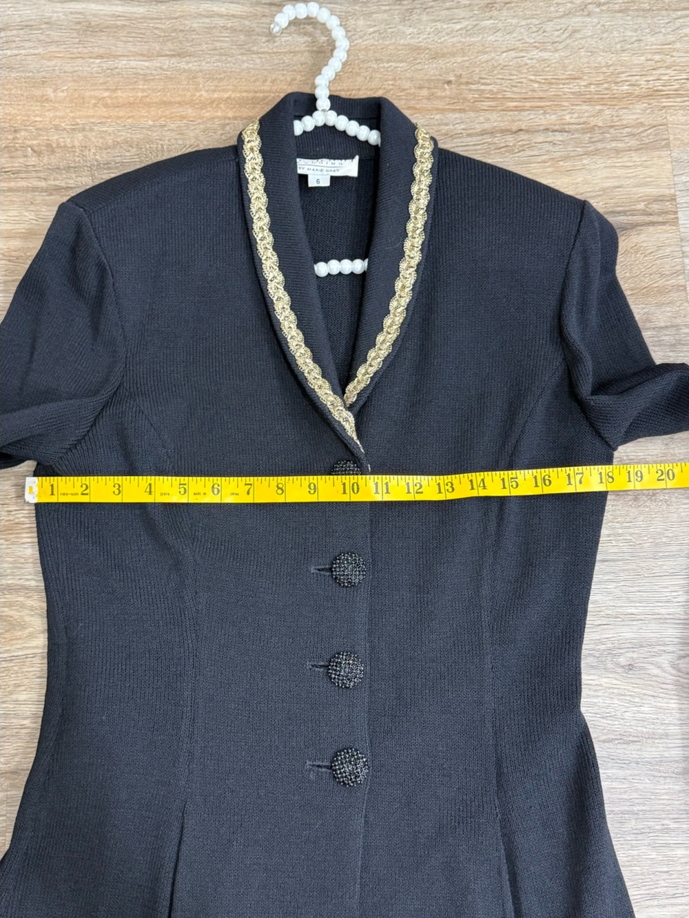 Vintage St John Evening Marie Gray Black Gold Long Knit Jacket Sz 6 Jeweled - Picture 8 of 10